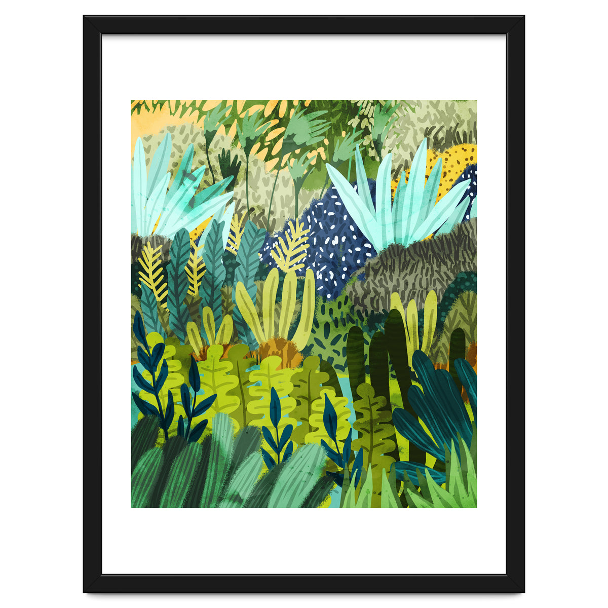 Wild Jungle Painting, Forest Dark Botanical Nature, Plants Tropical Eclectic Modern Illustration