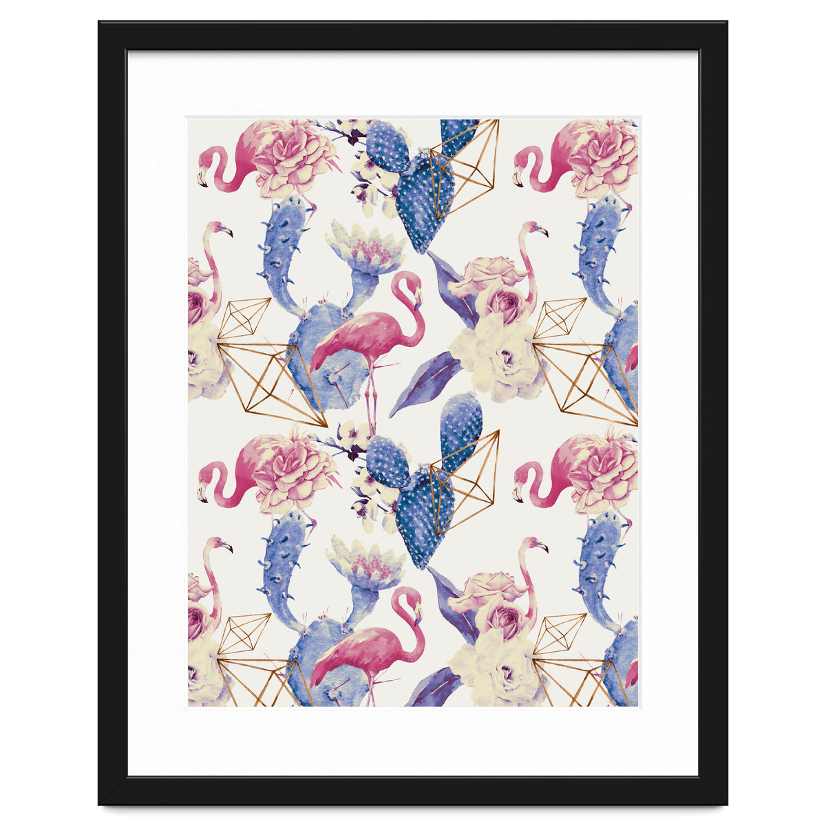 Flamingos, geometric and flowers 02