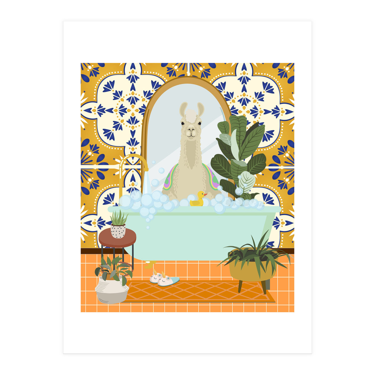 Llama Bathing in Moroccan Style Bathroom (Print Only)