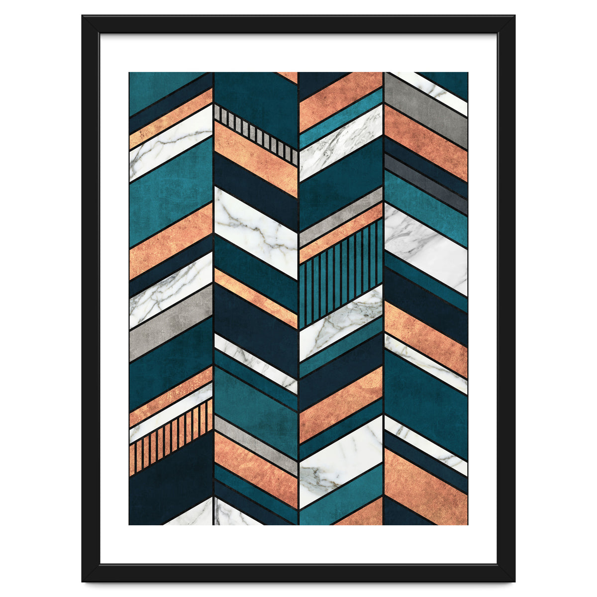 Abstract Chevron Pattern - Copper, Marble, and Blue Concrete