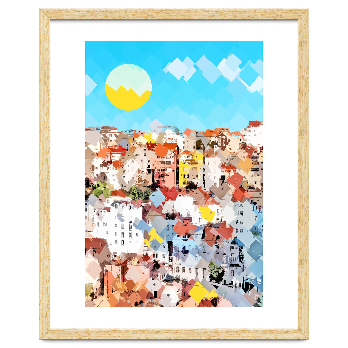 City Of Dreams, Italy Pastel Cityscape Painting, Architecture Buildings Abstract Illustration