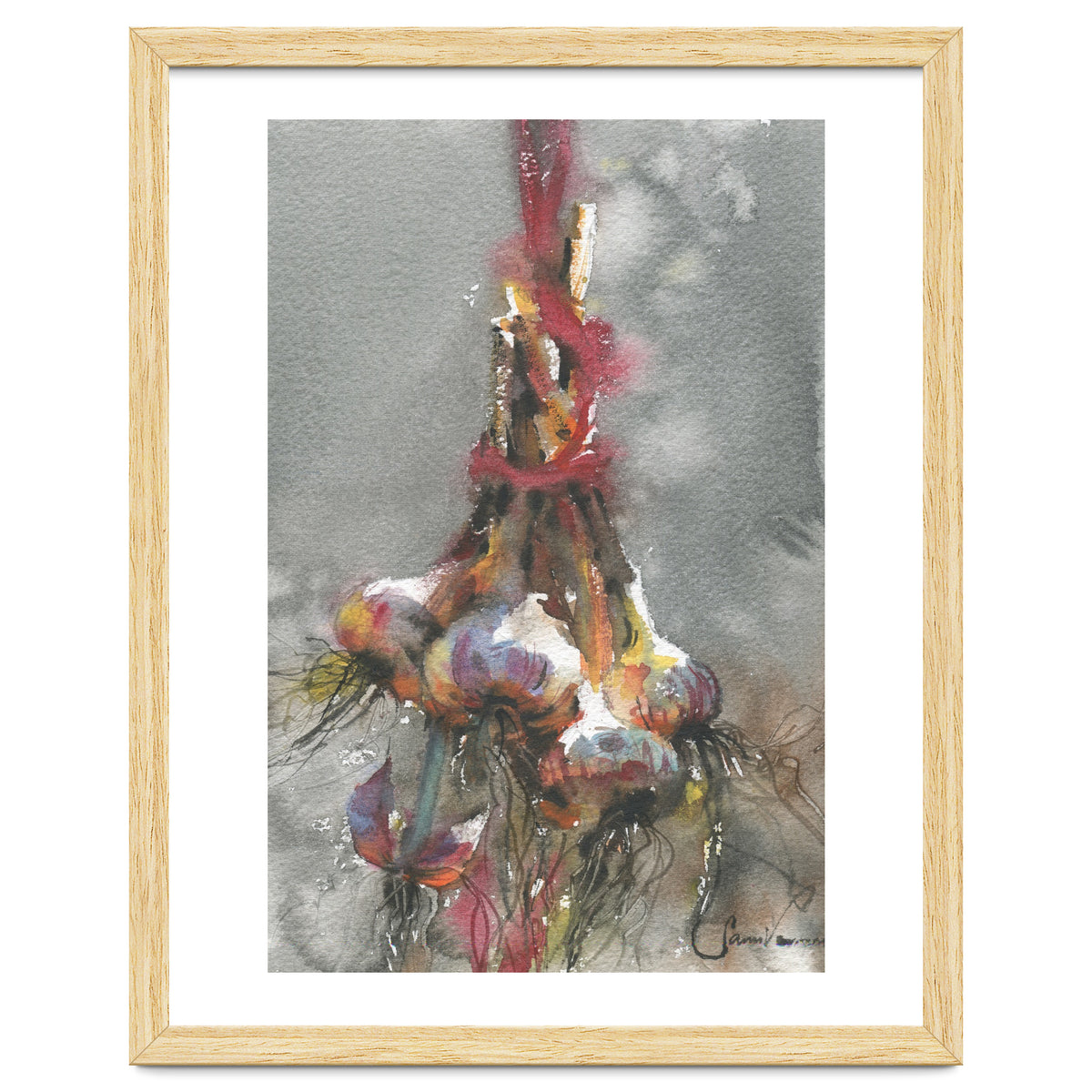 Garlic still life watercolor painting