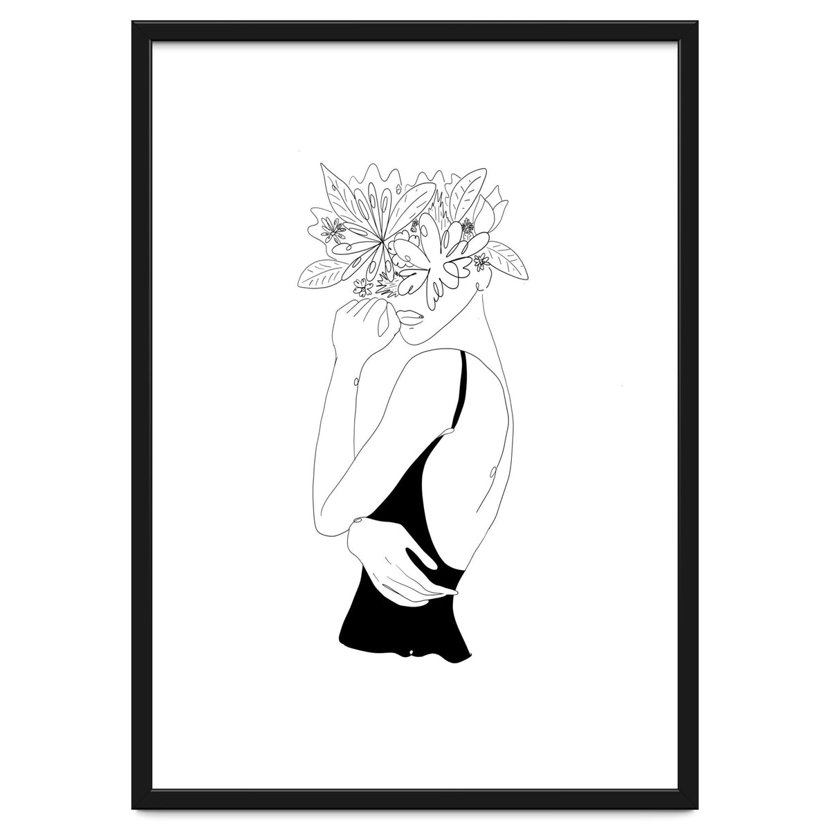 Line Drawing Girl with Flowers