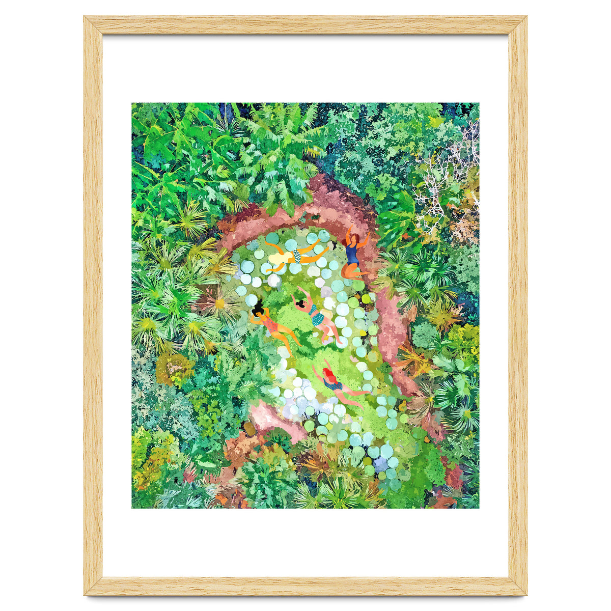 Tropical Vacay | Rainforest Jungle Botanical Lush Nature | Summer Lake People Swim | Boho Painting