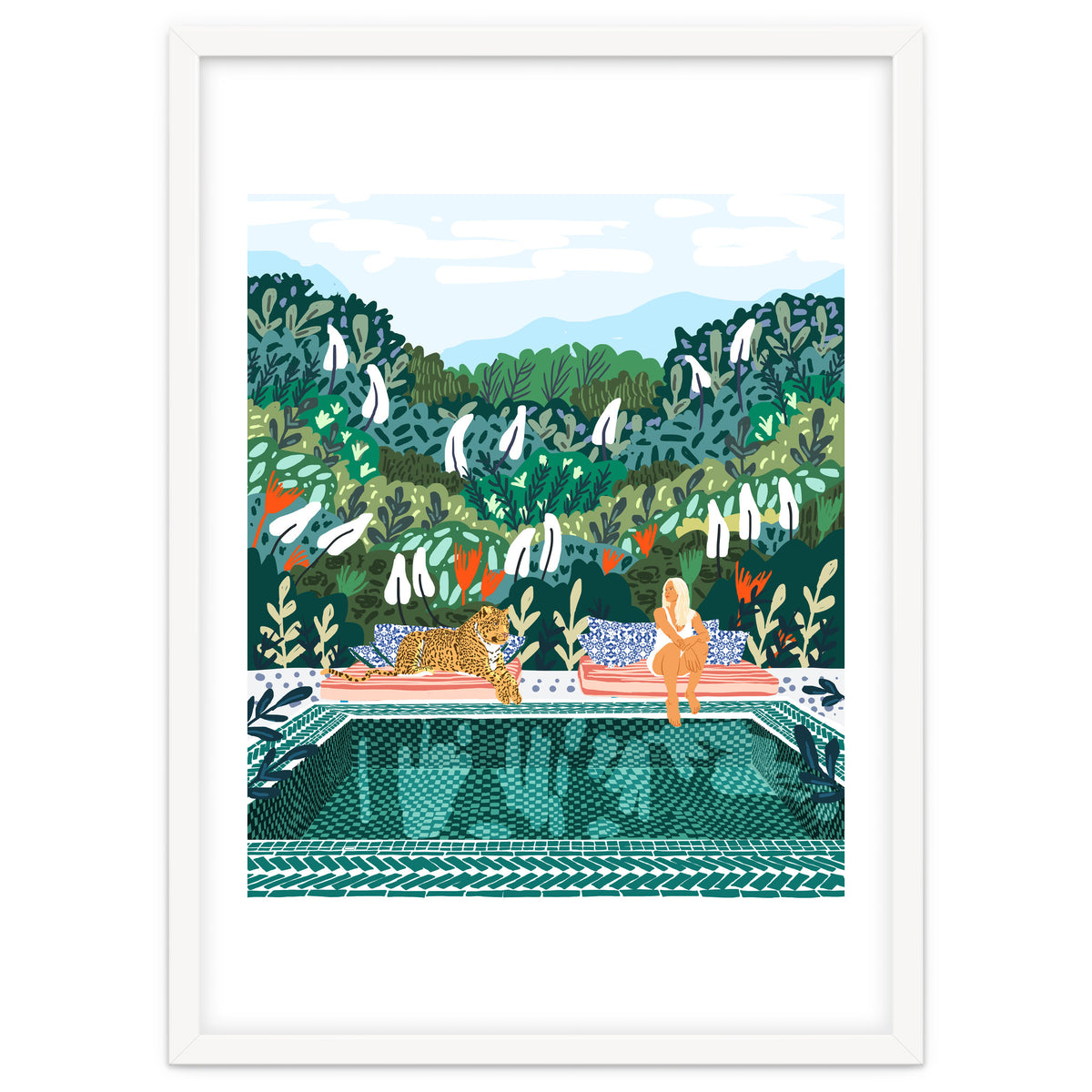 Chilling by the pool with my leopard Tropical Jungle Nature Wildlife Bohemian Morocco Travel