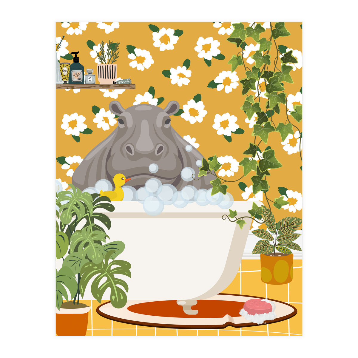 Hippo Taking a Bubble Bath (Print Only)