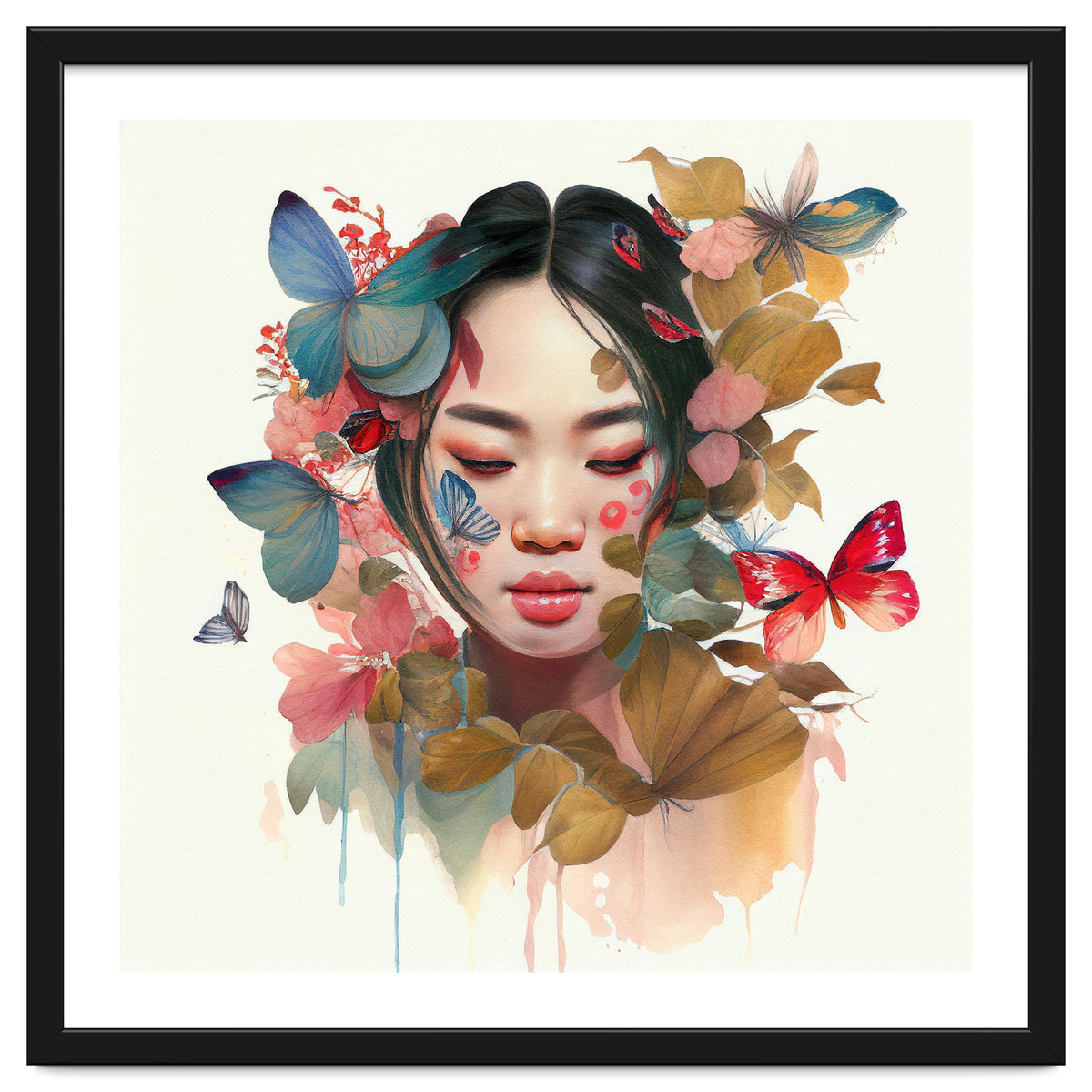 Watercolor Floral Asian Woman #9