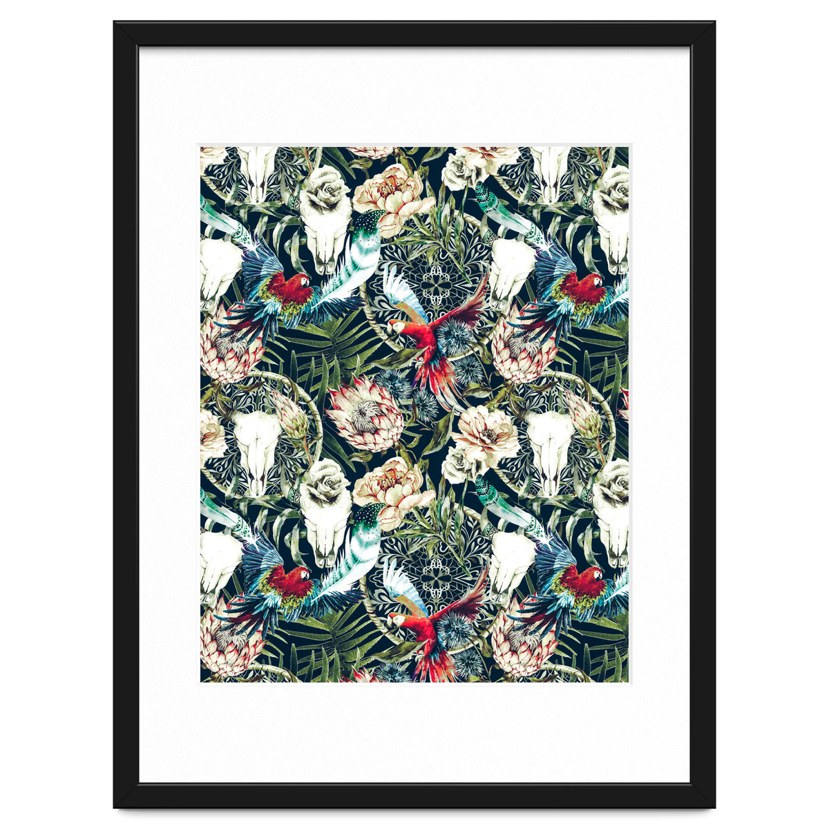 Dark pattern boho skull tropical