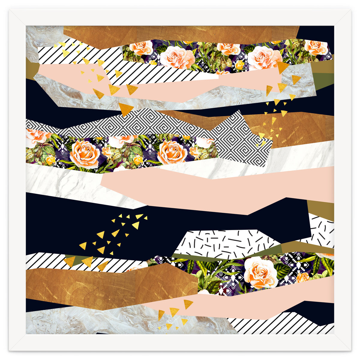 Collage of textured shapes and flowers