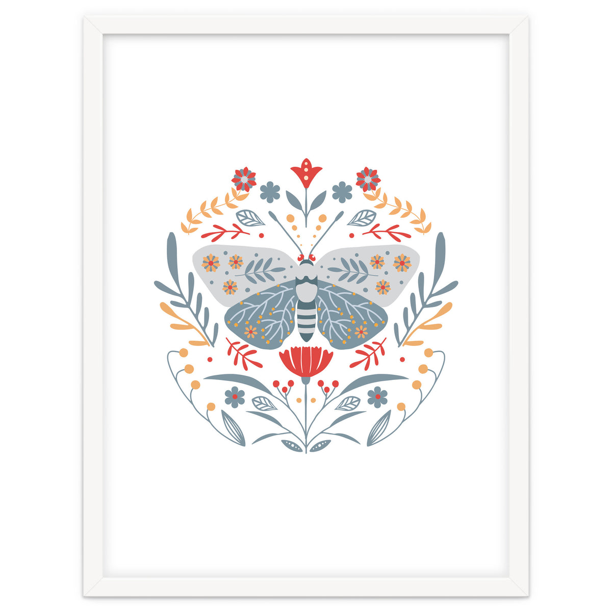 Scandinavian Folk Art: Butterfly & Flowers