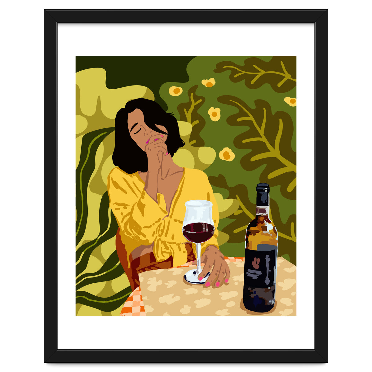 Wine is the answer.What was the question? Drinks Vacation Travel Modern Bohemian Black Woman Fashion