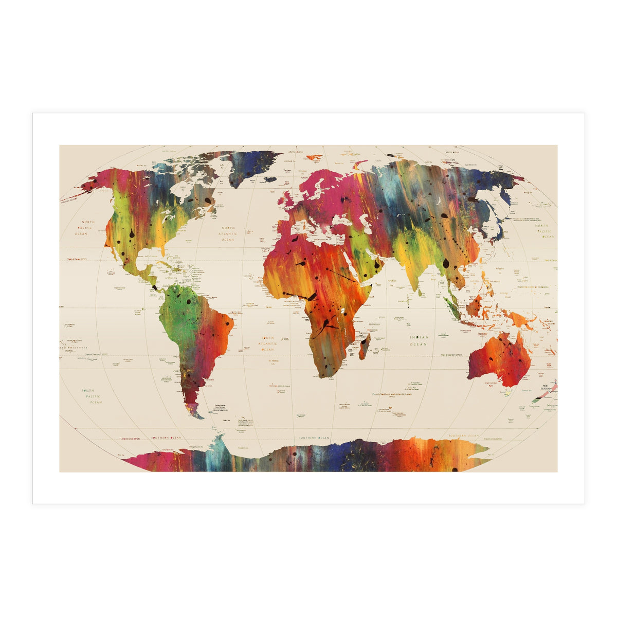 ALLOVER THE WORLD-Painted map (Print Only)
