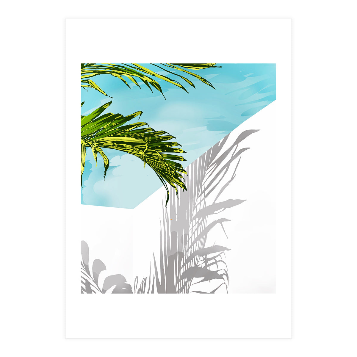 Palms In My Backyard, Tropical Greece Architecture Travel Painting, Summer Scenic Building  (Print Only)