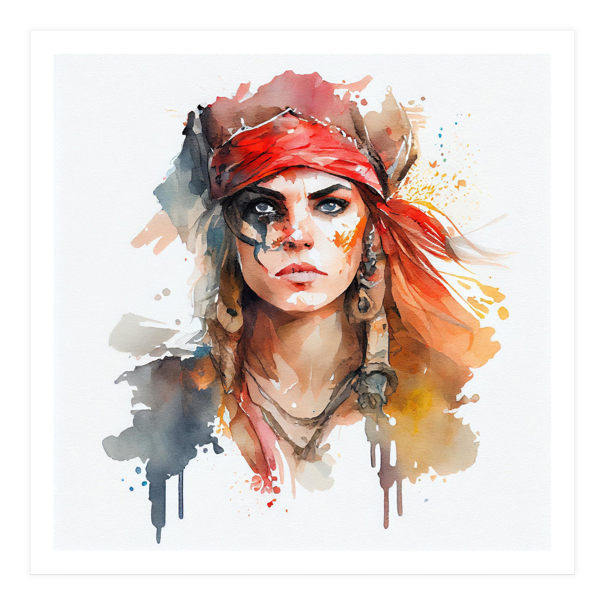 Watercolor Pirate Woman #3 (Print Only)