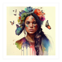 Watercolor Floral Indian Native Woman #11 (Print Only)