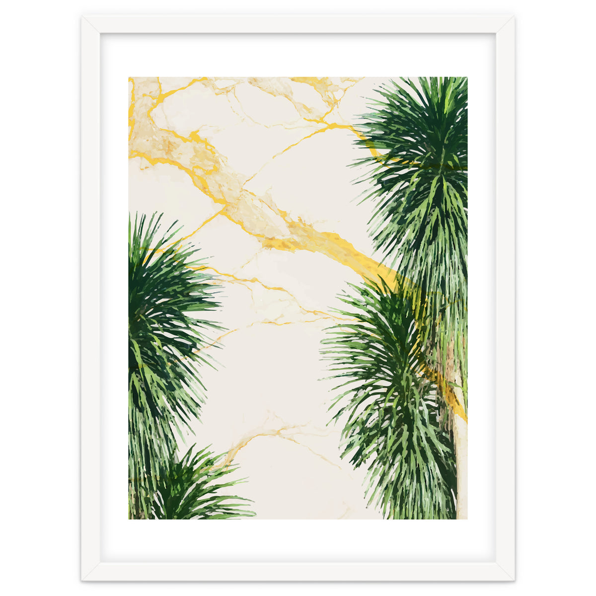 Gold marble texture with palm tree