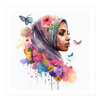 Watercolor Floral Muslim Arabian Woman #7 (Print Only)