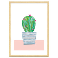 Painted Cactus In Blue Stripe Plant Pot