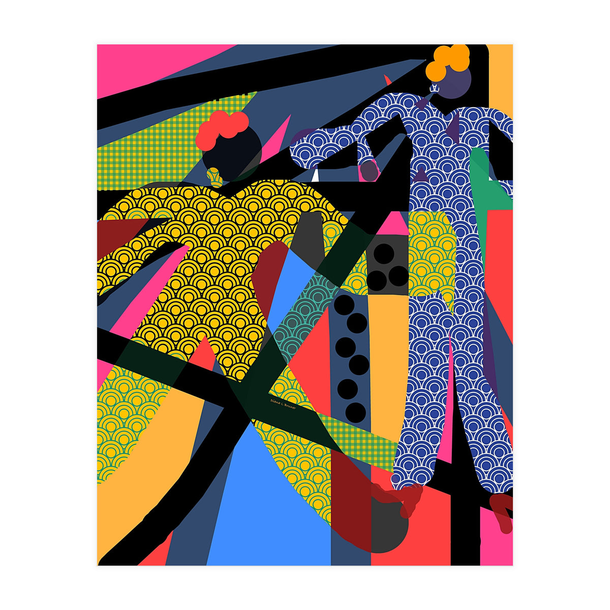 LADIES WEARING YELLOW AND BLUE PATTERNS (Print Only)