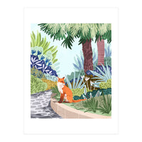 Fox in The Garden | Animals Wildlife Botanical Nature Painting | Boho Colorful Jungle Illustration (Print Only)