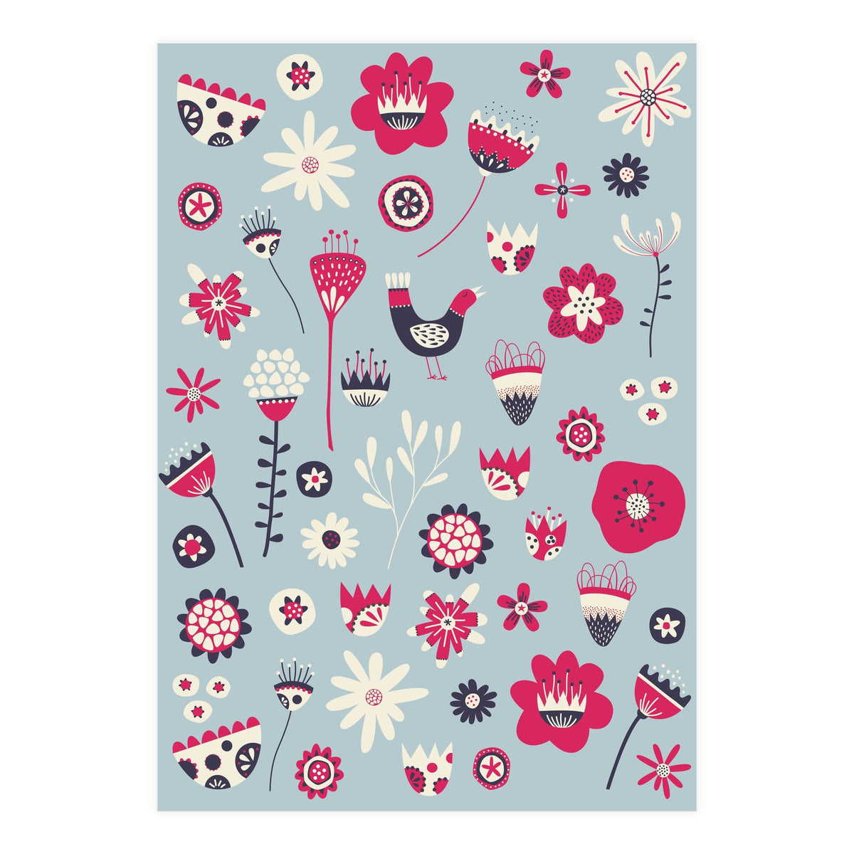Spring Folk Floral Blue (Print Only)