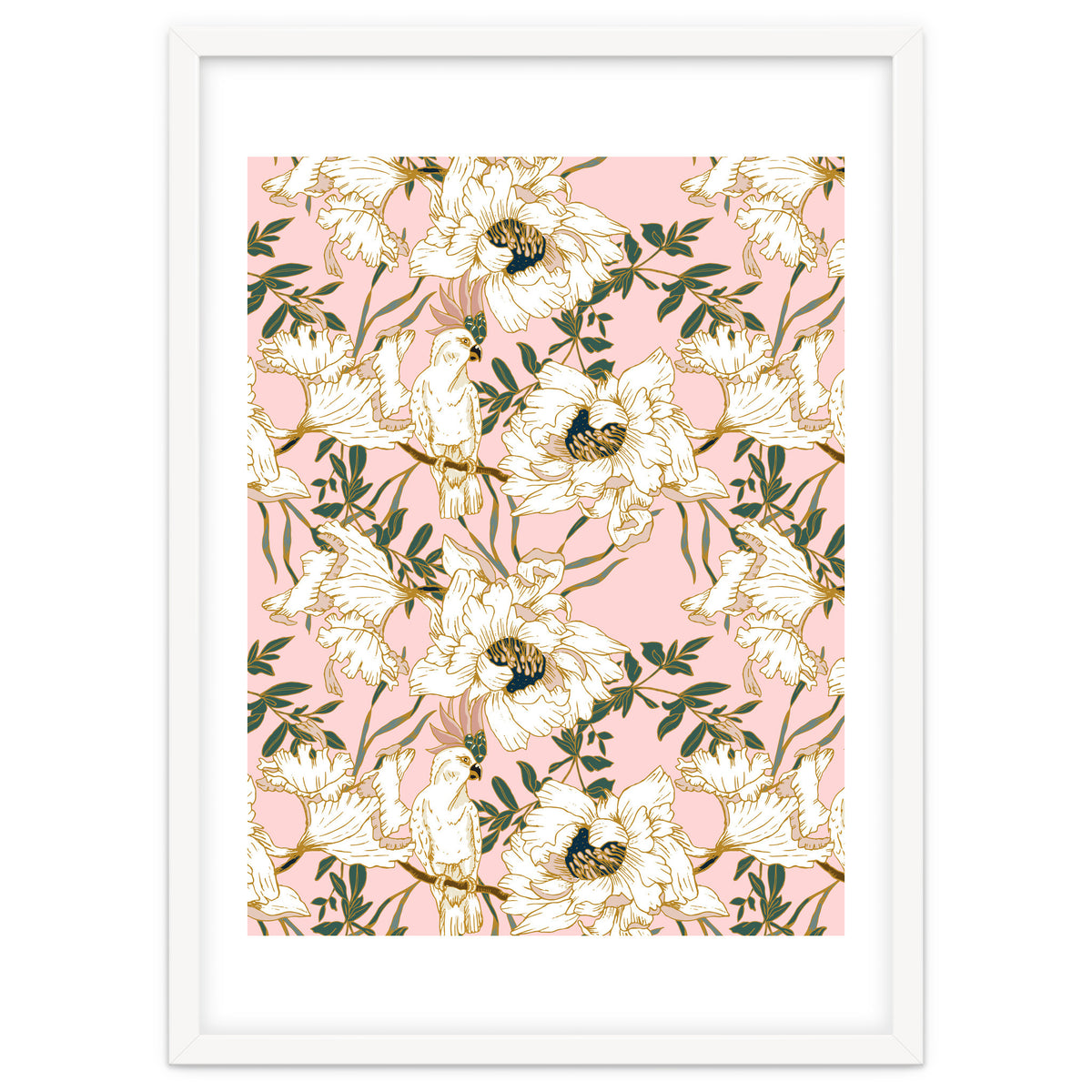 Exotic birds on flowers