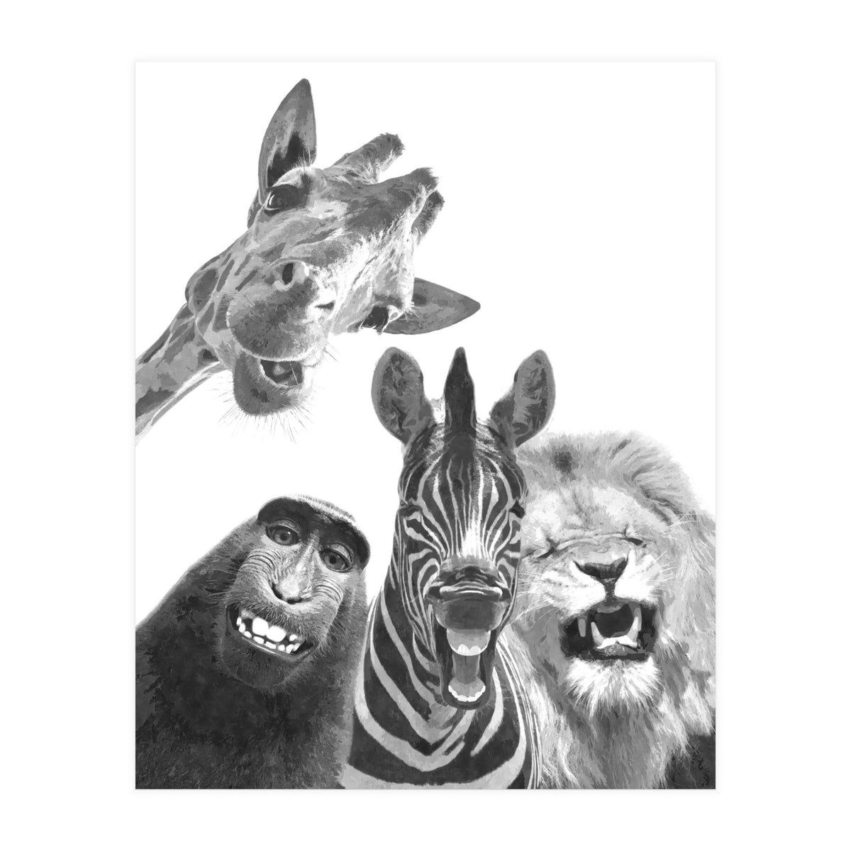 Black and White Jungle Animal Friends (Print Only)
