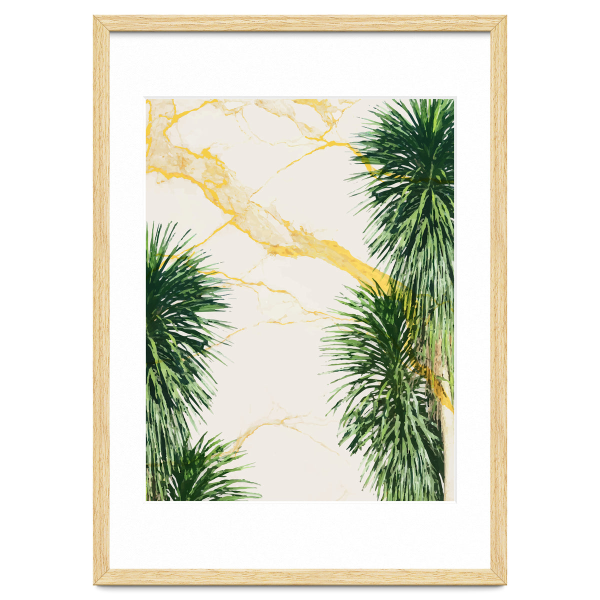 Gold marble texture with palm tree