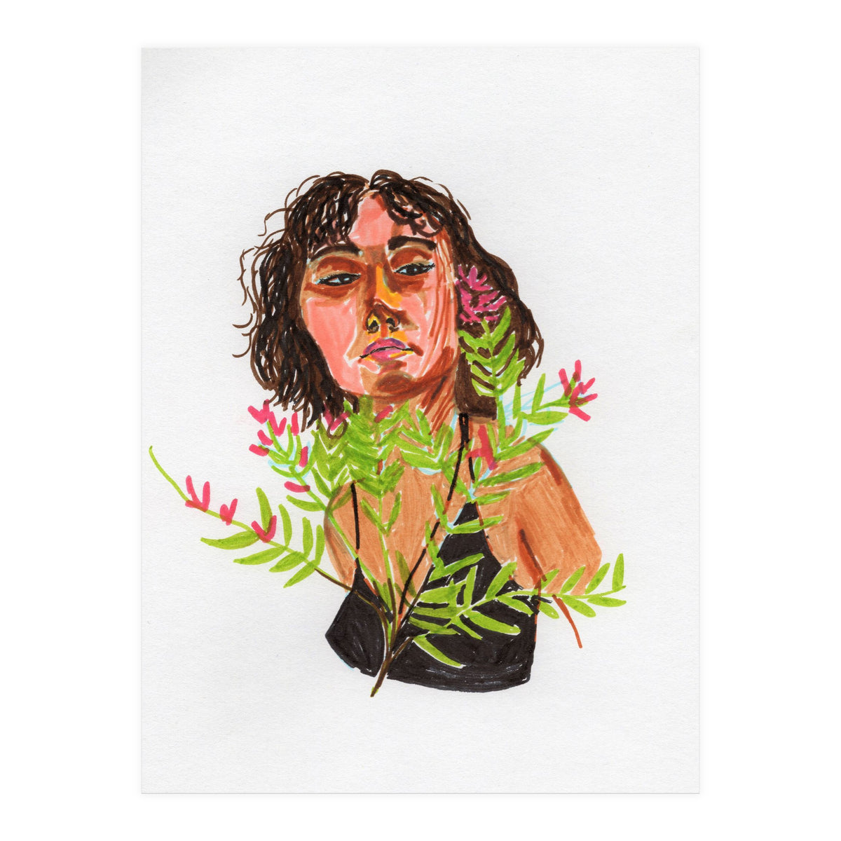 Portrait Lady with Flowers (Print Only)