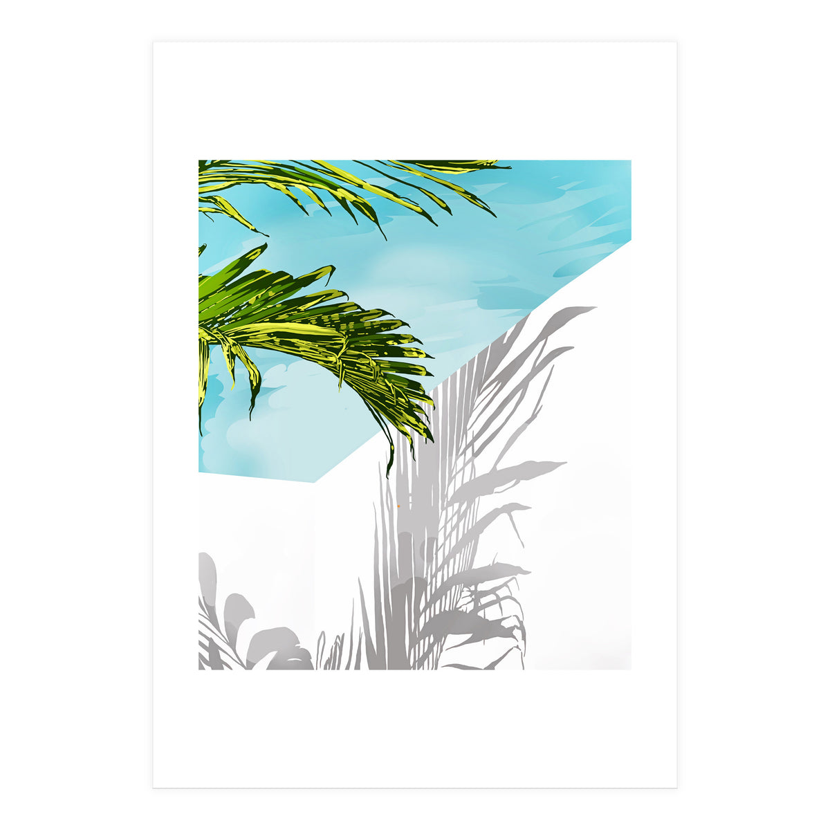 Palms In My Backyard, Tropical Greece Architecture Travel Painting, Summer Scenic Building  (Print Only)