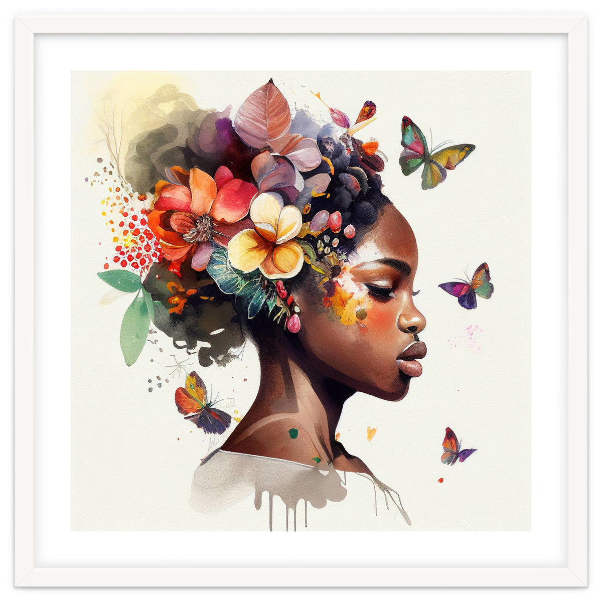 Watercolor Butterfly African Woman #6