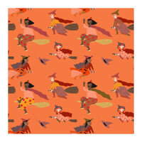 Tiny Witches Pattern (orange Backgrownd) (Print Only)