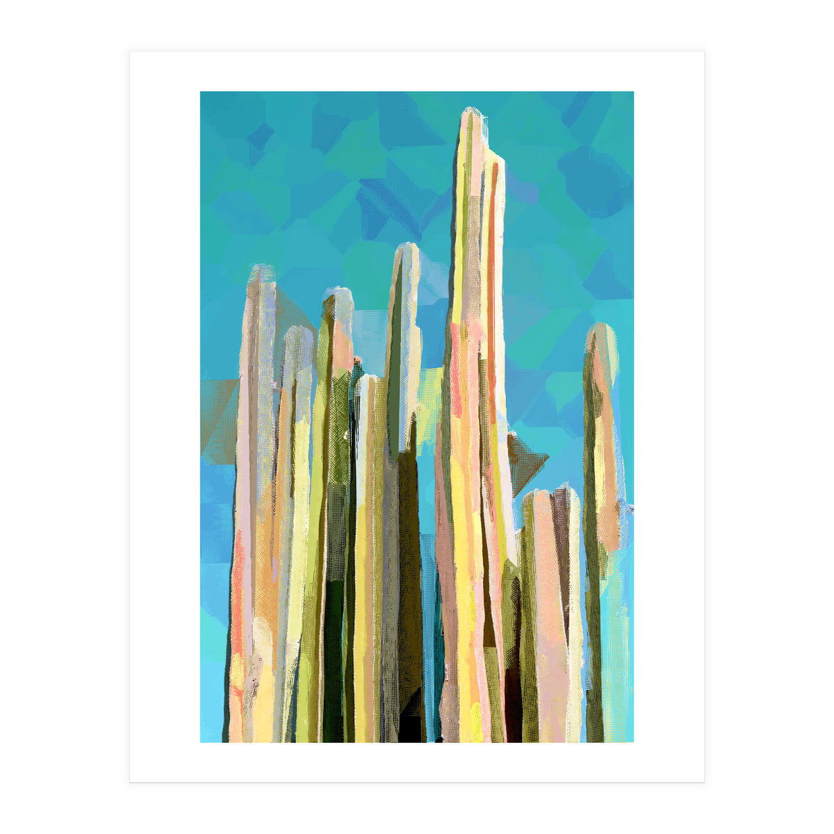 Desert's Rose, Summer Cactus Abstract Pastel Digital Art, Nature Botanical Color Sketch Plant Drawing (Print Only)