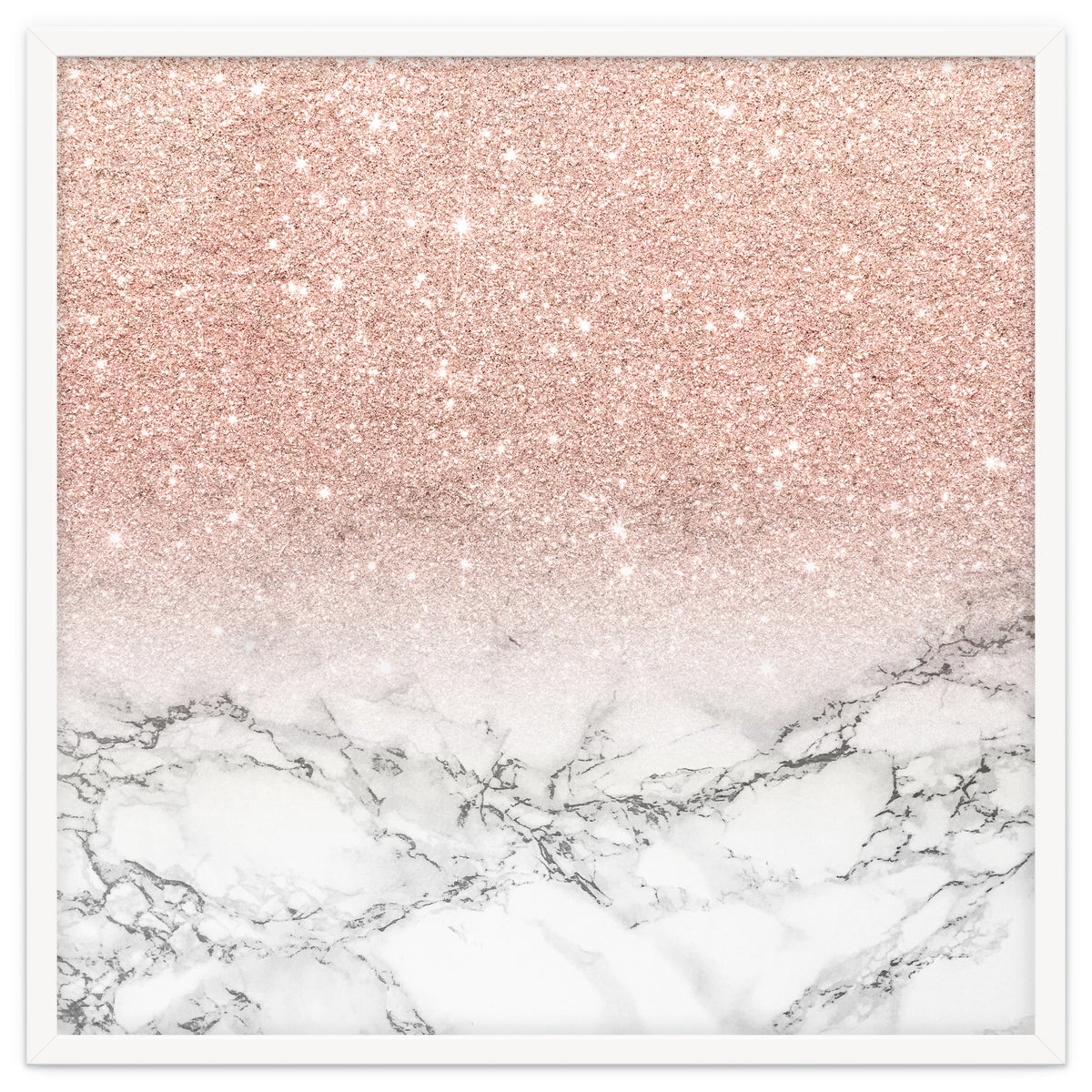 Modern faux rose gold pink glitter ombre white marble