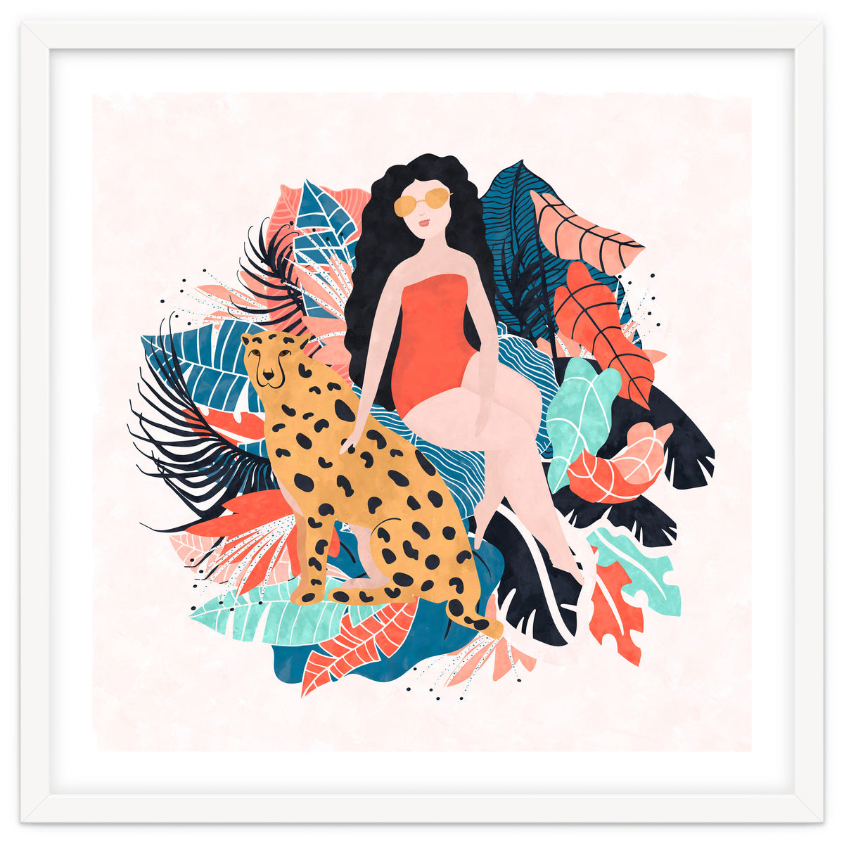 Black Hair Tropical Girl With Cheetah