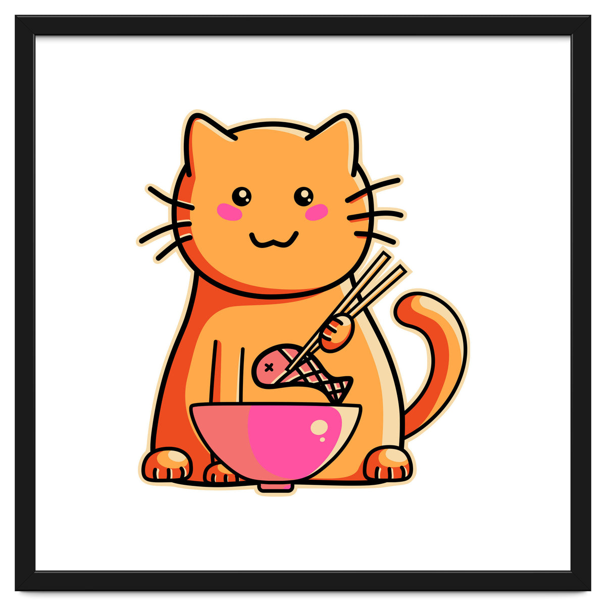 A Cat's Favourite Meal - kawaii cat eating fish with chopsticks