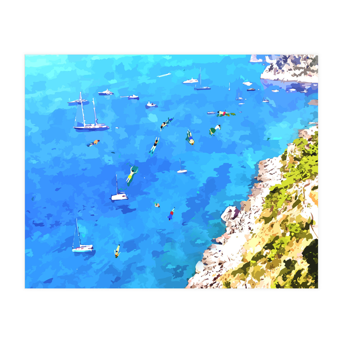 Capri Islands | Tropical Travel Summer Island | Ocean Sea Beach Swim Sail Painting  (Print Only)