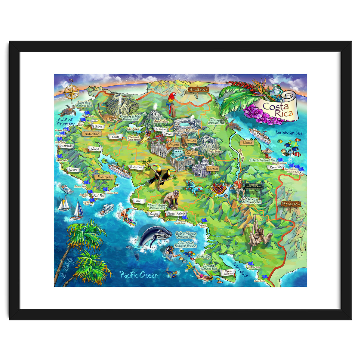 Costa Rica Map Illustration