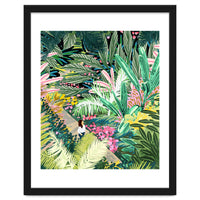 Bohemian Jungle, Tropical Botanical Nature Illustration, Forest Solo Travel Plants Painting