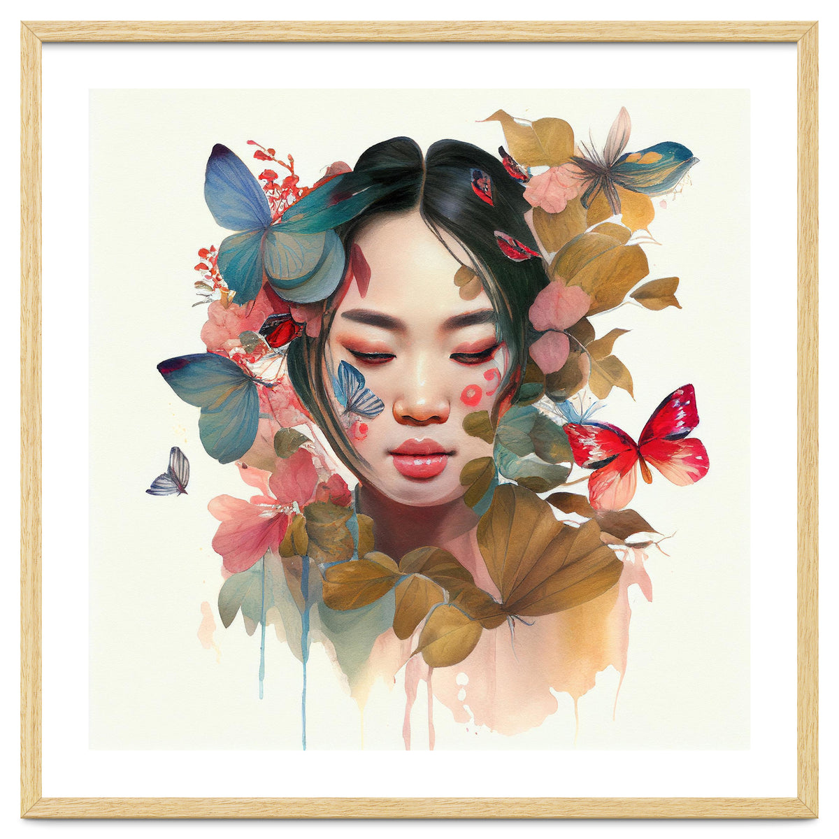 Watercolor Floral Asian Woman #9