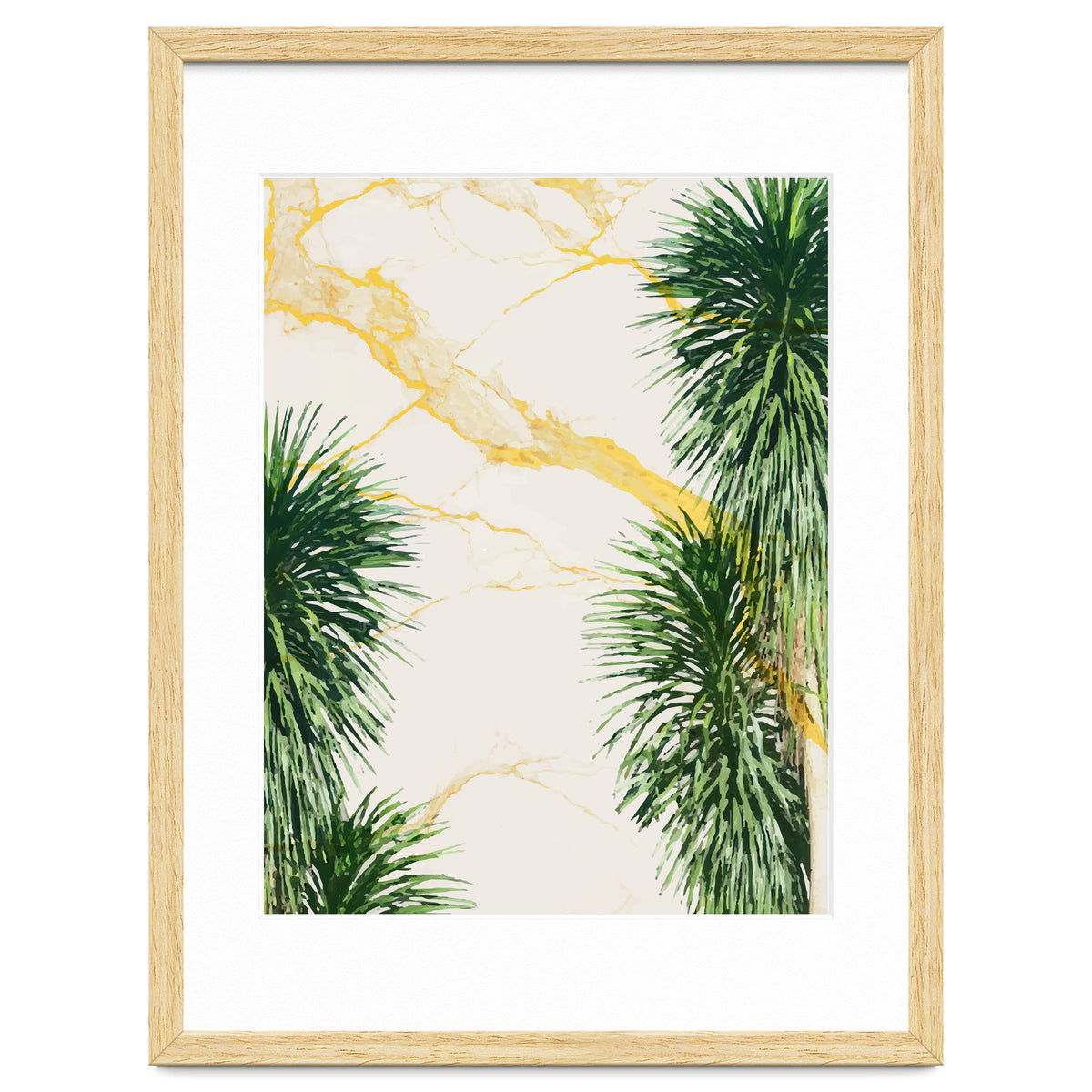 Gold marble texture with palm tree