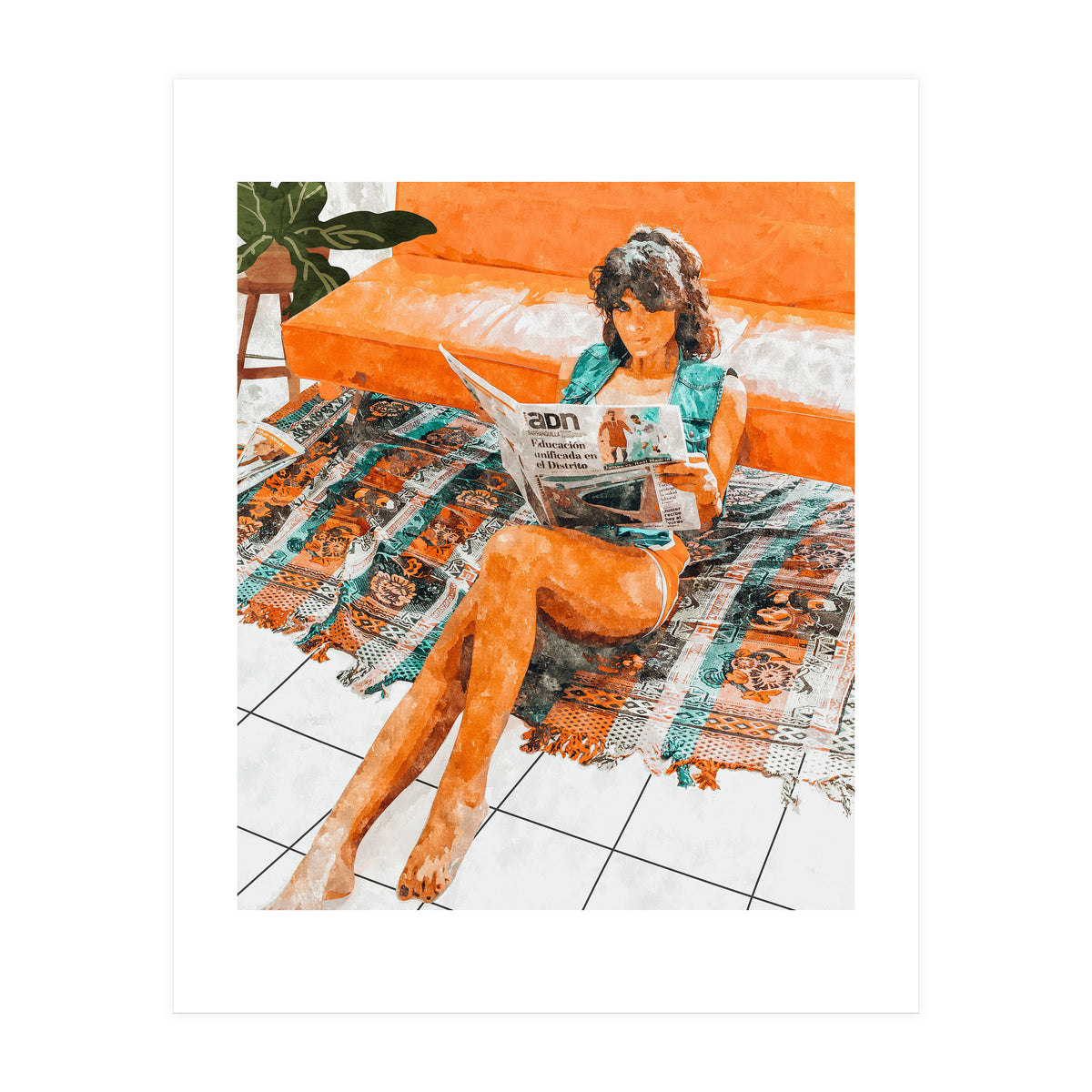 The Gossip Column | Modern Bohemian Woman Hippie Décor | Staycation Fashion Painting  (Print Only)