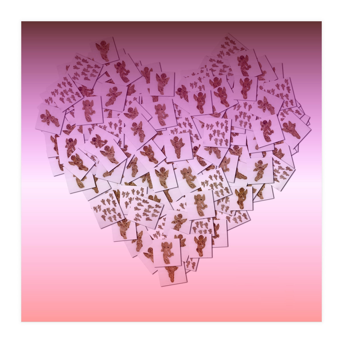 Heart collage of golden Cupid like characters (Print Only)