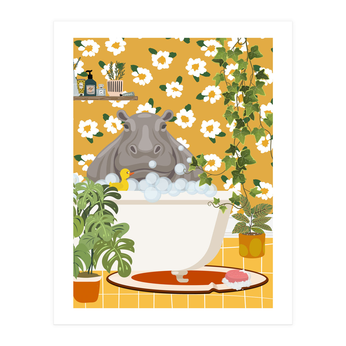Hippo Taking a Bubble Bath (Print Only)