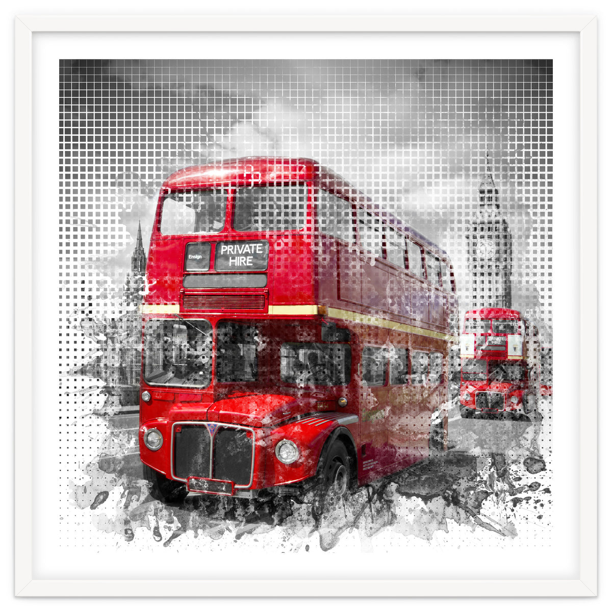 Graphic Art LONDON WESTMINSTER Red Buses