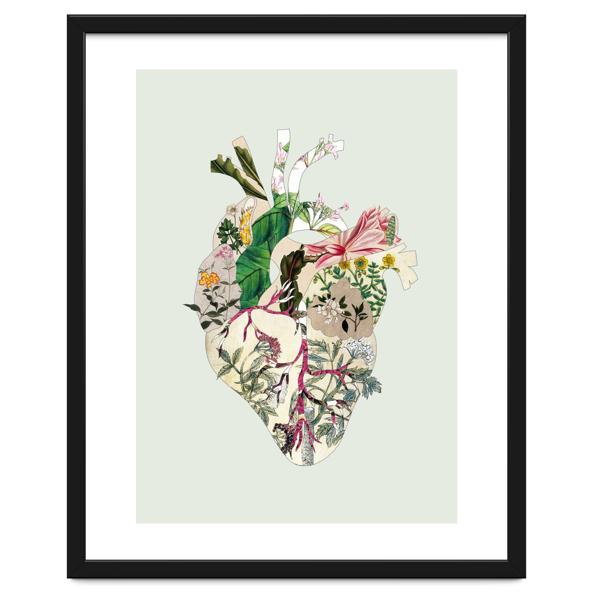 Vintage Botanical Heart - Green