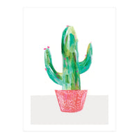 Painted Cactus In Coral Plant Pot (Print Only)