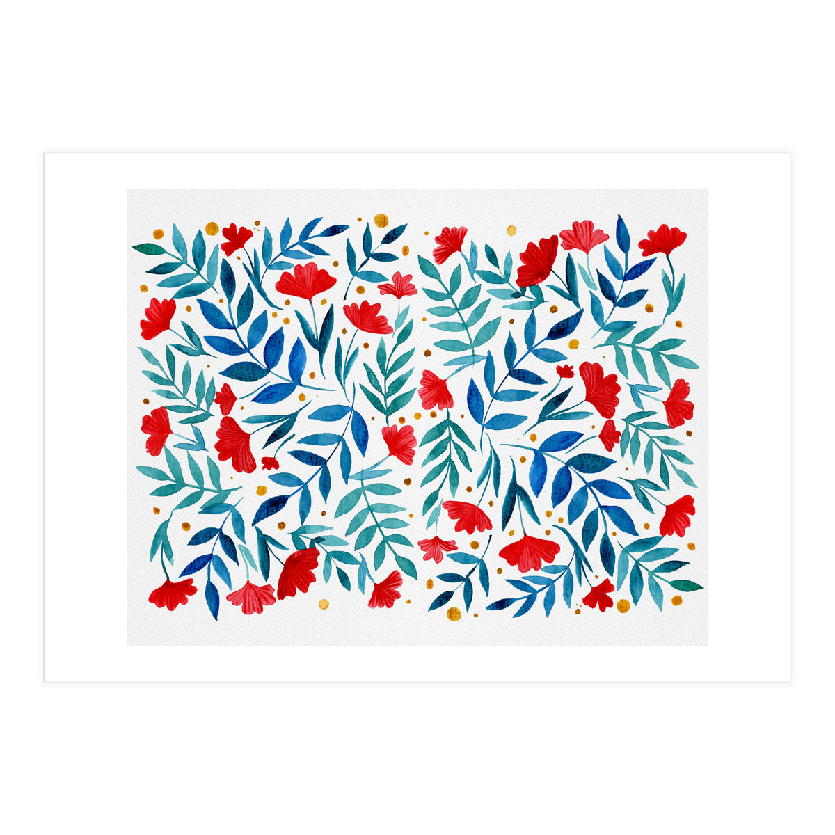 Magical garden - red and turquoise (Print Only)