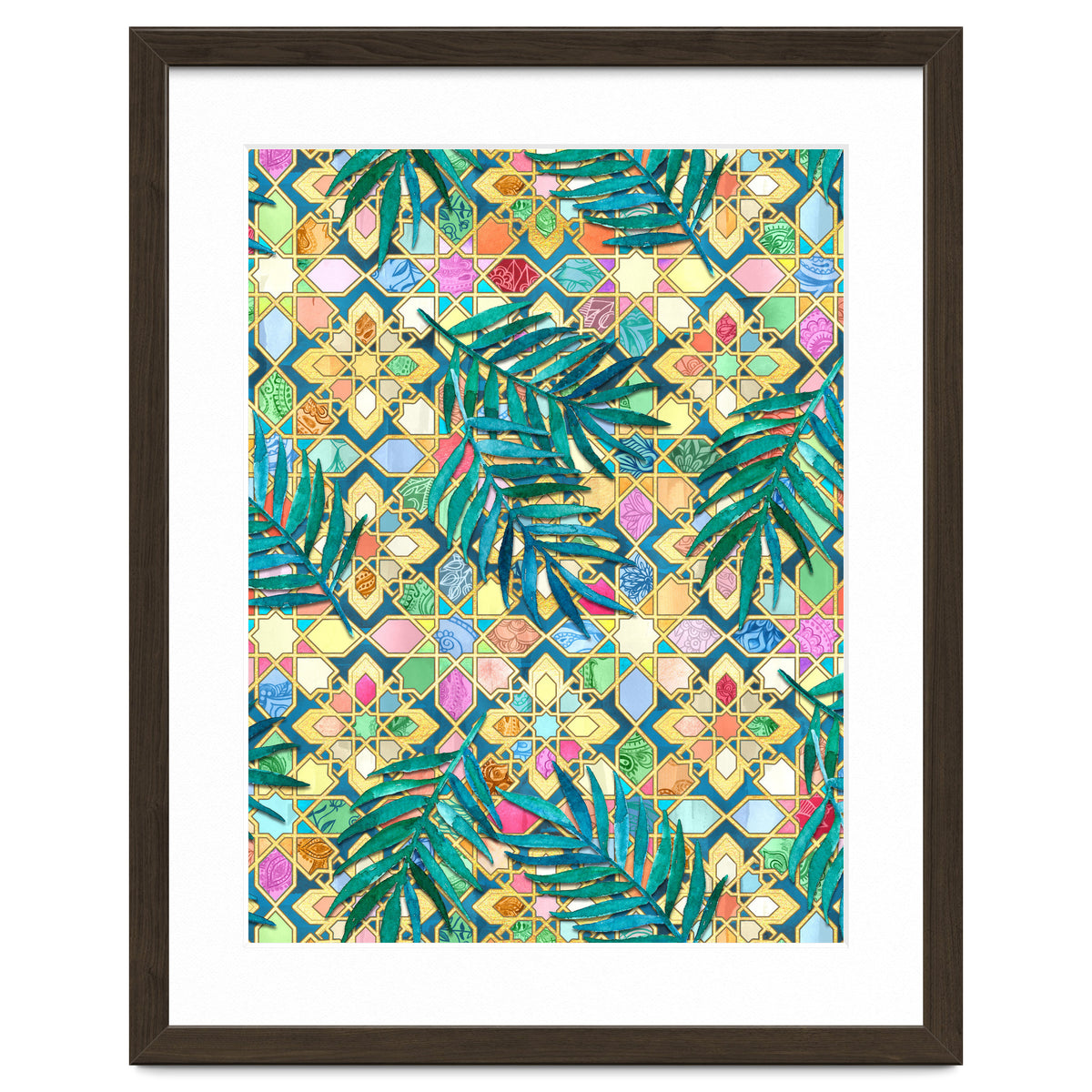 Gilded Moroccan Mosaic Tiles with Palm Leaves