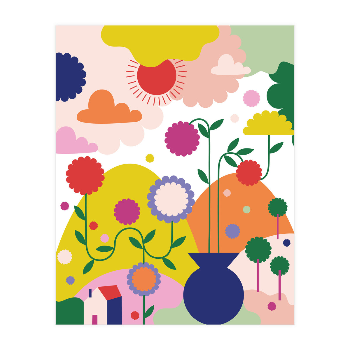 Happy Mediterranean Colorful Landscape (Print Only)